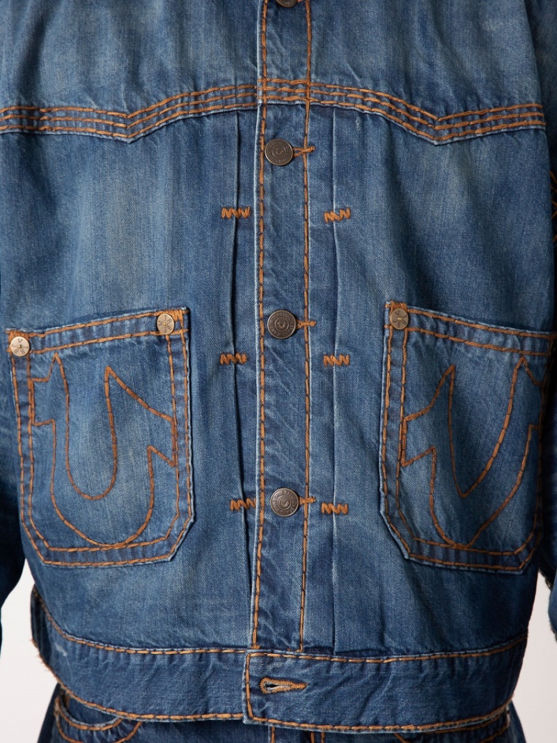 Veste Bomber True Religion Sebastien Ami X True Religion Western Jacket Super T Homme Blanche Bleu | HPP-43250787