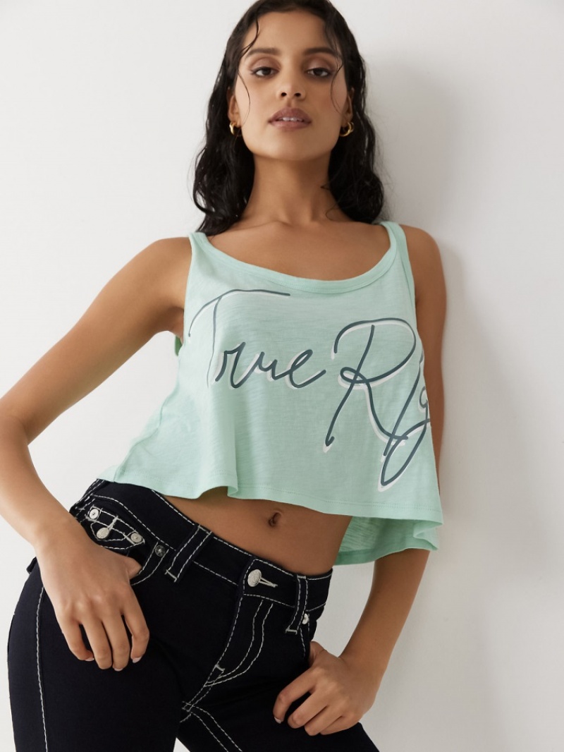 Debardeur True Religion Crop Logo Femme Beige | VEM-85139785