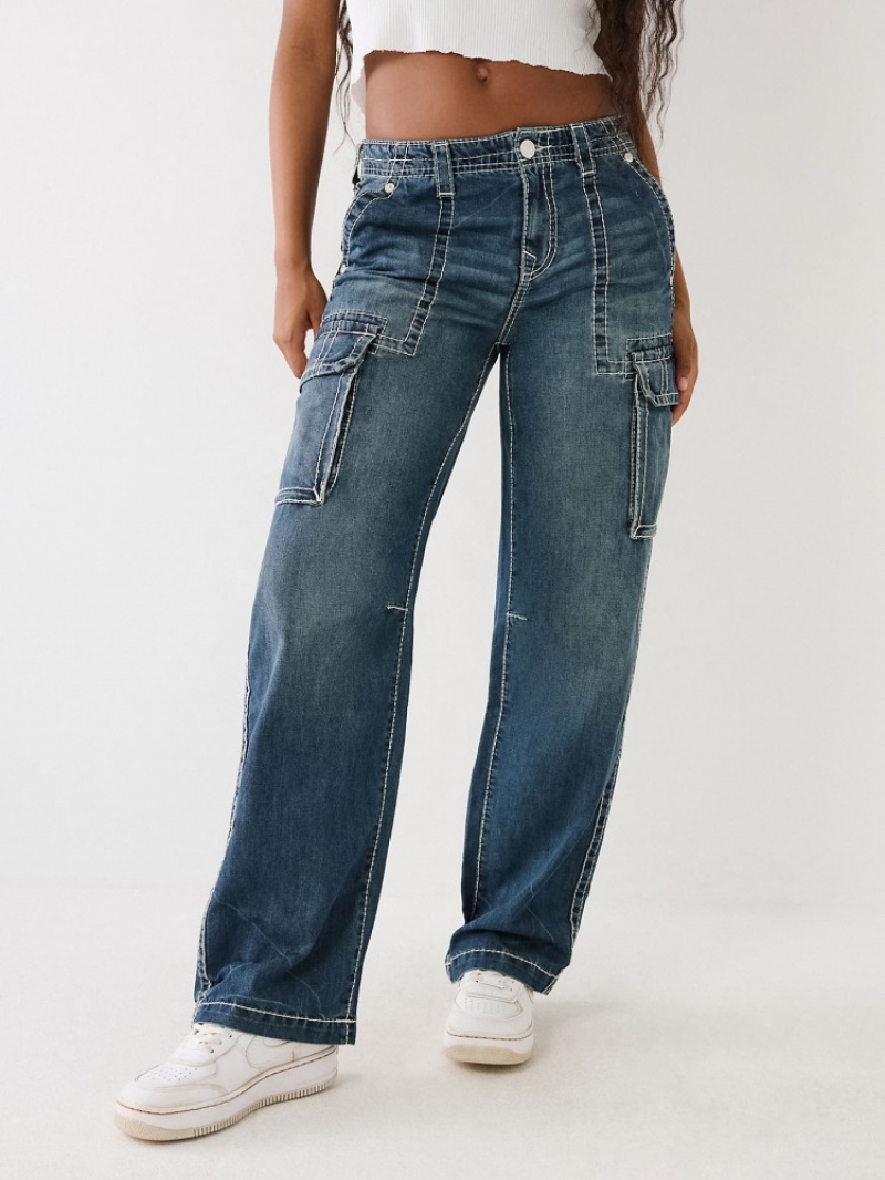 Big T & Super T Stitch True Religion Big T Cargo Jean Femme Bleu Marine | CUA-33329973