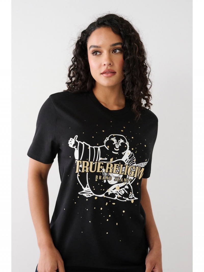 T Shirts True Religion Buddha Splatter Relaxed Femme Bleu Marine | DFW-44183818