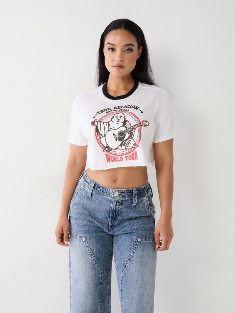 T Shirts True Religion Buddha Ringer Crop Femme Bleu | LVO-23004592