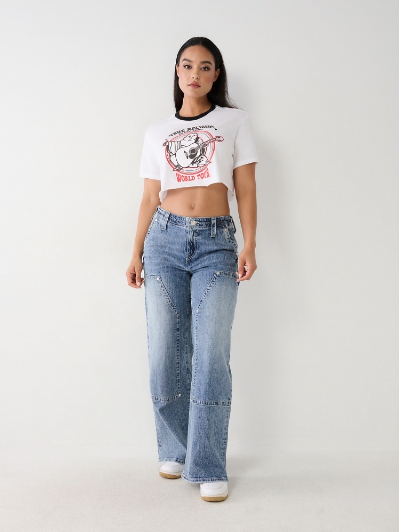 T Shirts True Religion Buddha Ringer Crop Femme Bleu | LVO-23004592