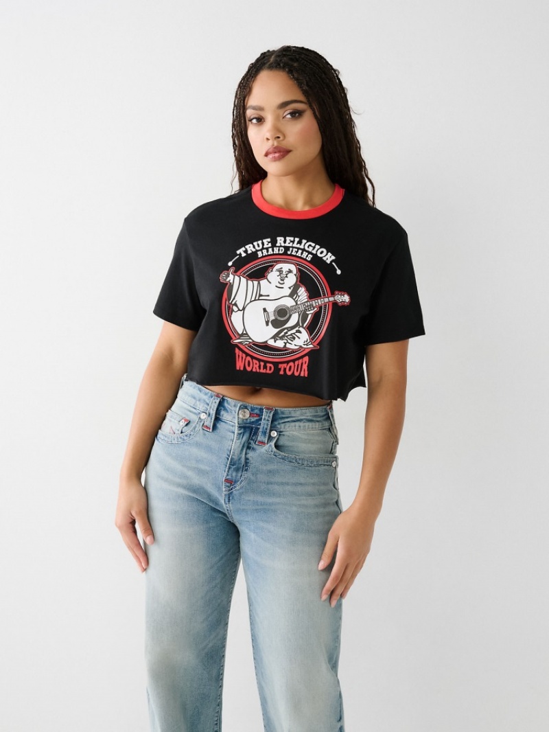 T Shirts True Religion Buddha Ringer Crop Femme Noir | YTI-85210289