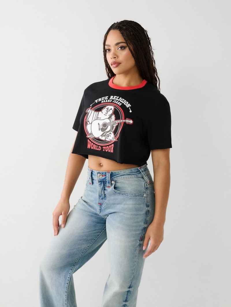 T Shirts True Religion Buddha Ringer Crop Femme Noir | YTI-85210289