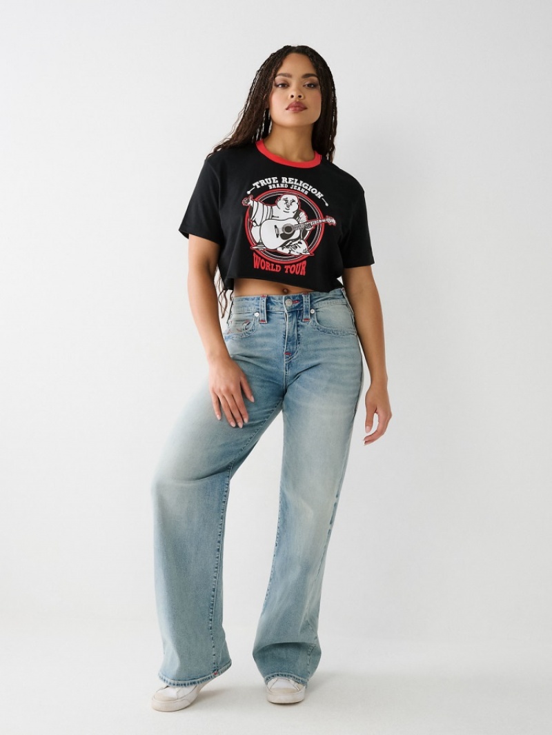 T Shirts True Religion Buddha Ringer Crop Femme Noir | YTI-85210289