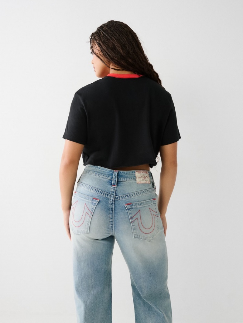 T Shirts True Religion Buddha Ringer Crop Femme Noir | YTI-85210289