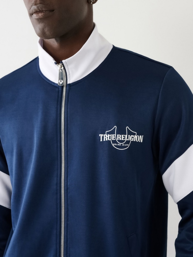 Sweat a Capuche True Religion Color Block Logo Homme Blanche Bleu Marine | FXR-69755744