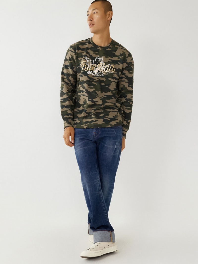 Sweat a Capuche True Religion Camo Crewneck Homme Jaune | THM-68277898