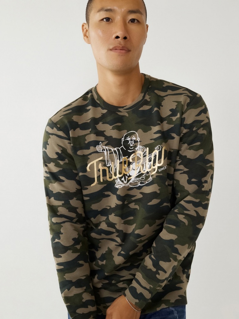 Sweat a Capuche True Religion Camo Crewneck Homme Jaune | THM-68277898