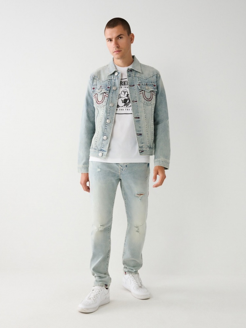 Vestes En Jean True Religion Jimmy Super T Stitch Homme Blanche Noir | CBX-78676757