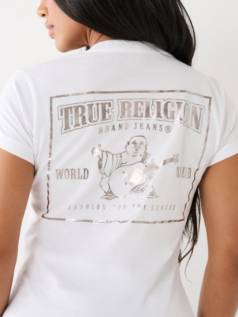 T Shirts True Religion Buddha Logo V Femme Bleu | HLL-77325936