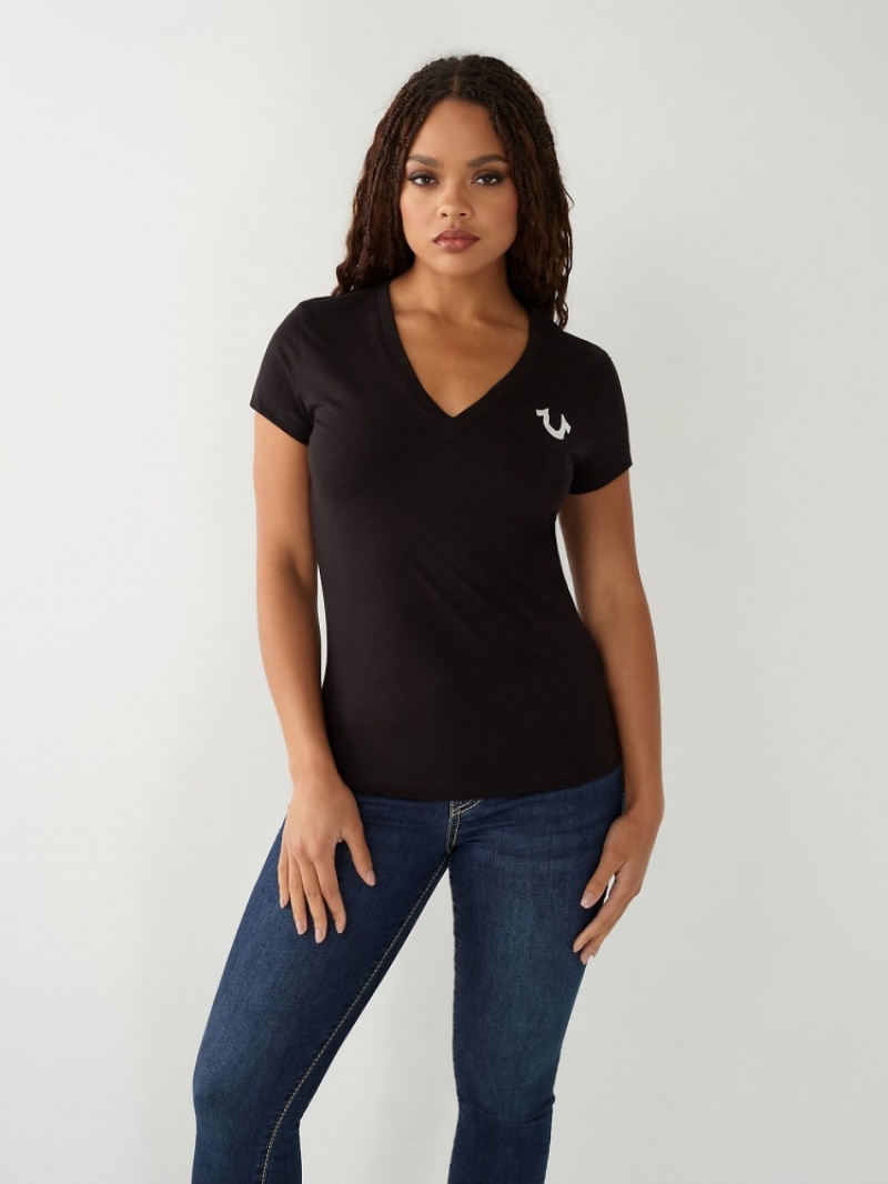 T Shirts True Religion Buddha Logo V Femme Noir | MFW-42799220