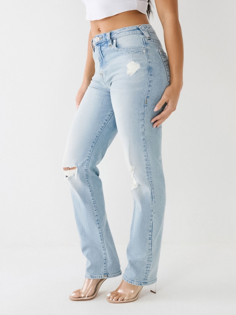 Big T & Super T Stitch True Religion Sarah Distressed High Rise Droit Jean Femme Blanche Bleu | PRO-40993531