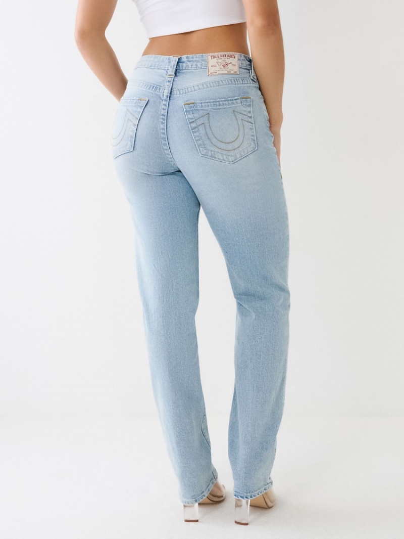 Big T & Super T Stitch True Religion Sarah Distressed High Rise Droit Jean Femme Blanche Bleu | PRO-40993531