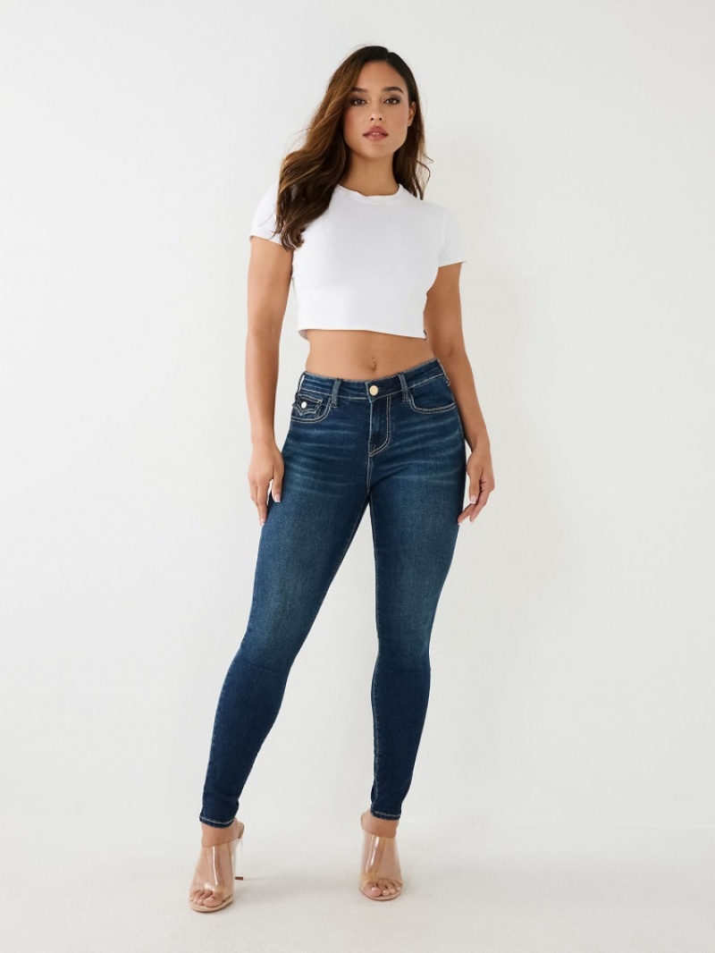 Curvy Skinny Jeans True Religion Jennie Mid Rise Single Needle Mince Jean Femme Bleu Marine | EJN-17124142