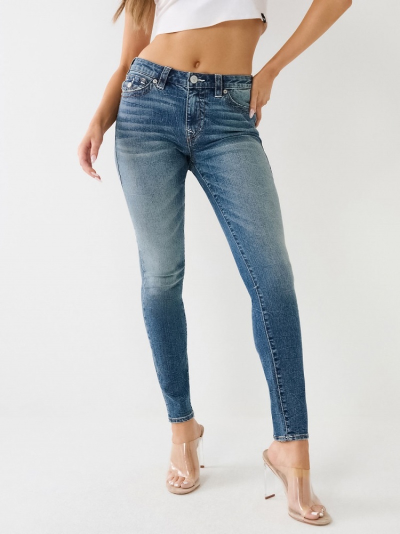 Curvy Skinny Jeans True Religion Jennie Mid Rise Flap Super Mince Jean Femme Bleu Marine | CMF-74912018