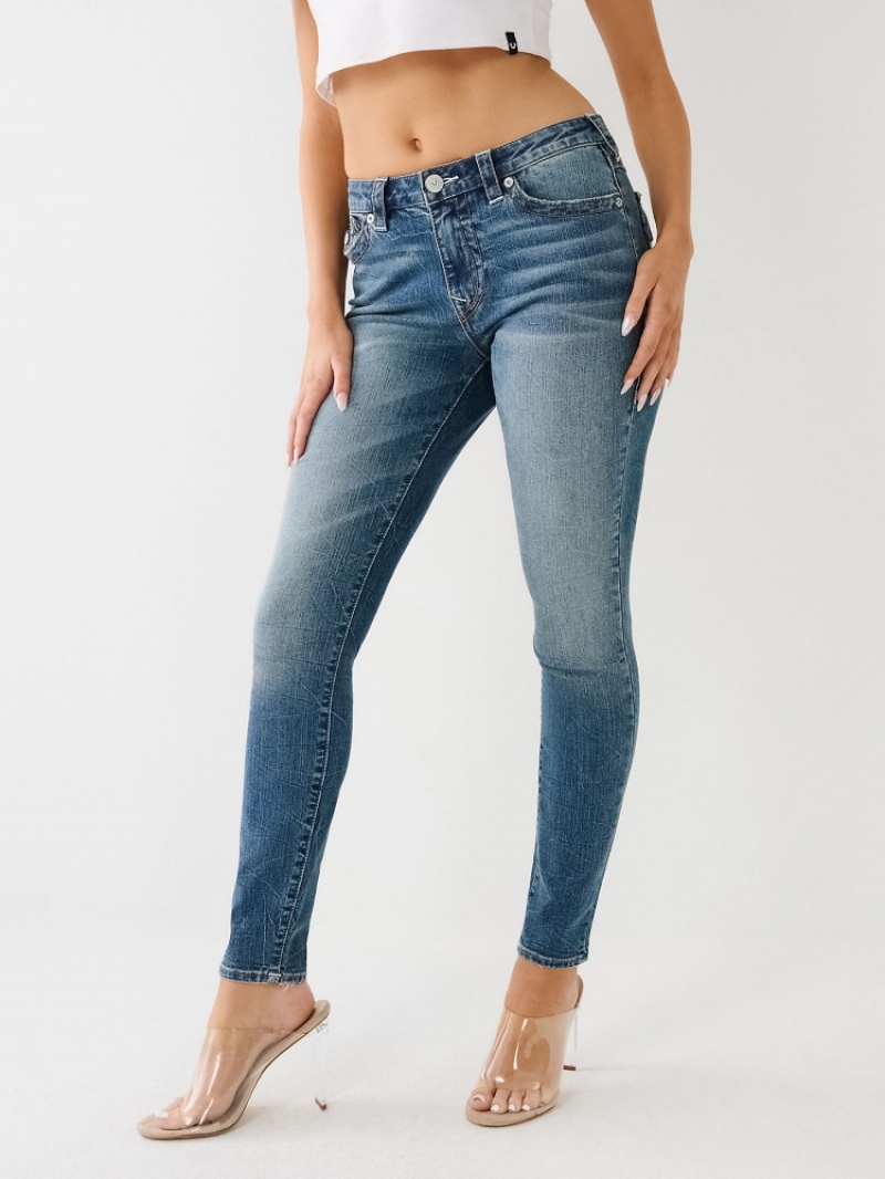 Curvy Skinny Jeans True Religion Jennie Mid Rise Flap Super Mince Jean Femme Bleu Marine | CMF-74912018