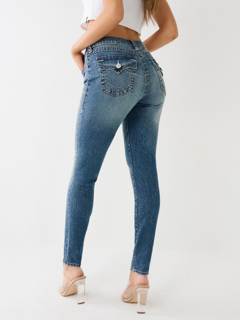 Curvy Skinny Jeans True Religion Jennie Mid Rise Flap Super Mince Jean Femme Bleu Marine | CMF-74912018