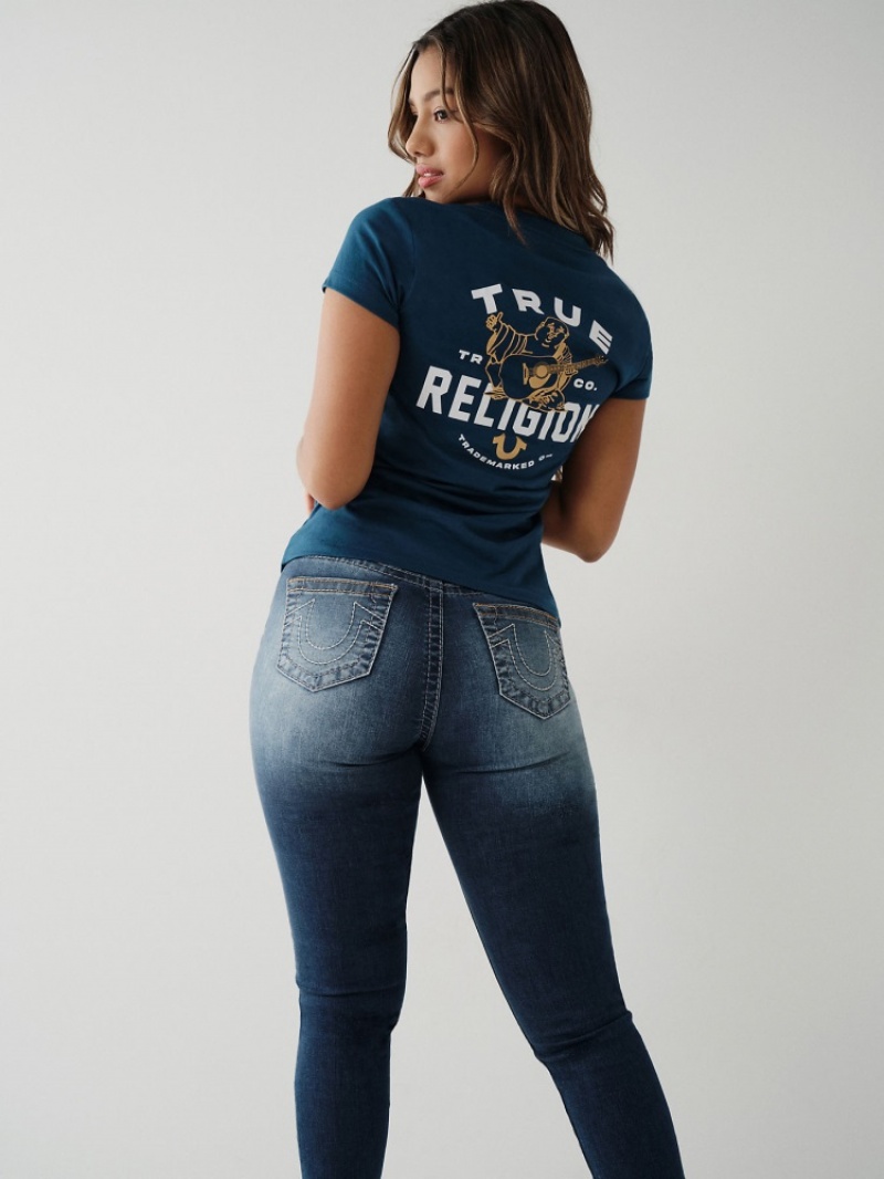 T Shirts True Religion Buddha Logo V Femme Bleu Marine | VSE-40488666