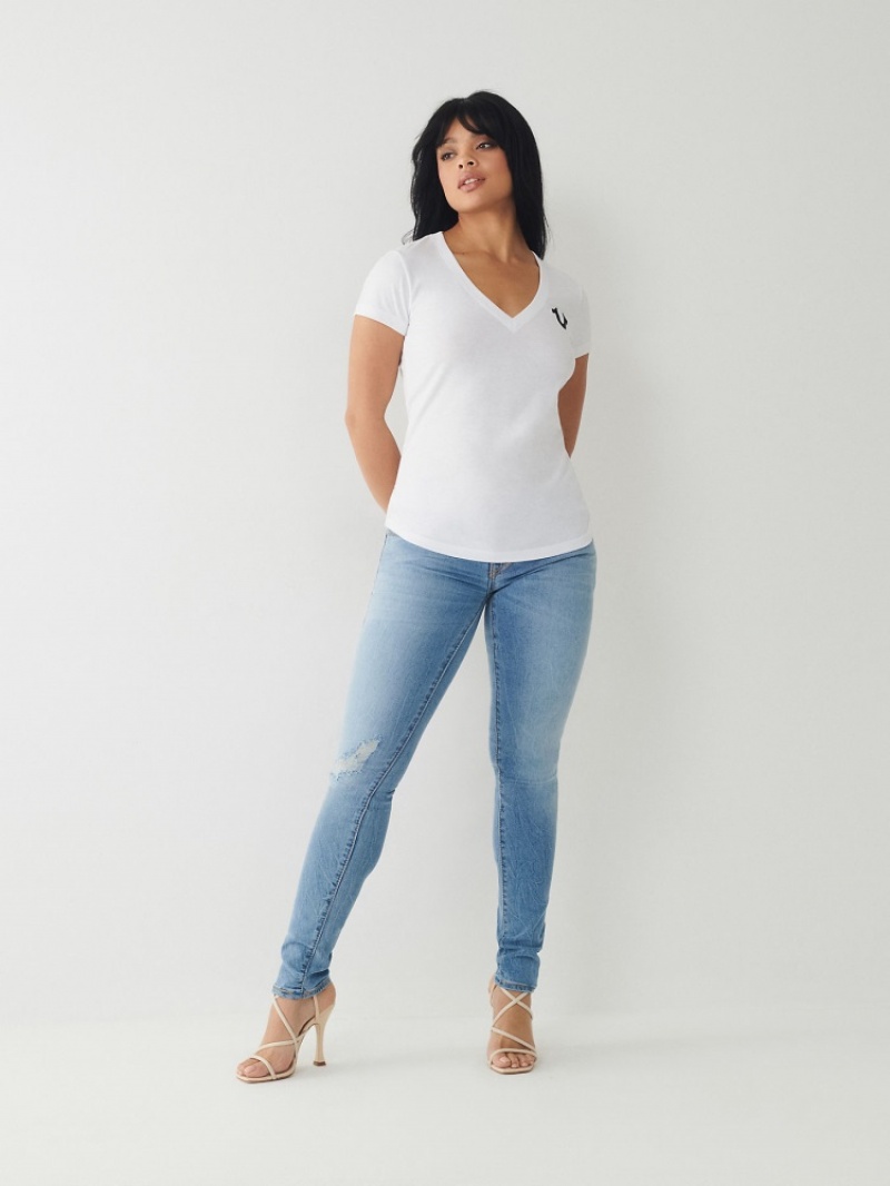 T Shirts True Religion Buddha Logo V Femme Bleu | HOD-87459802