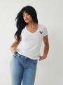 T Shirts True Religion Buddha Logo V Femme Bleu Orange | EQD-73490683