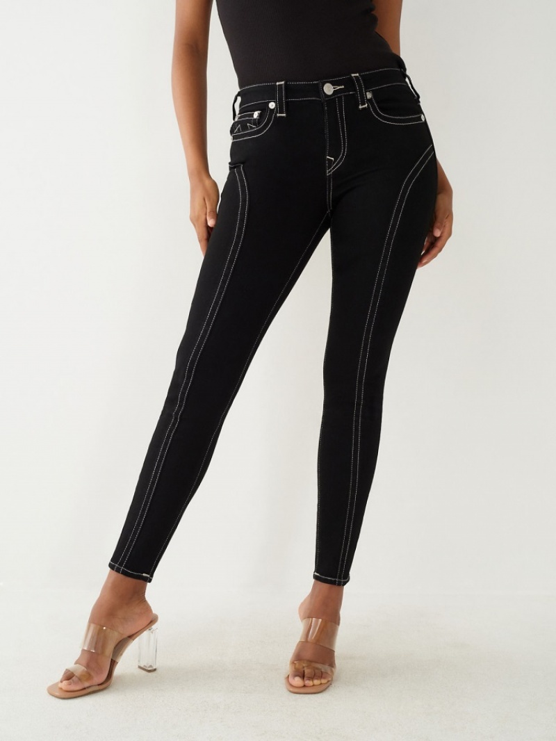 Curvy Skinny Jeans True Religion Jennie Mid Rise Femme Noir | BUO-00697405