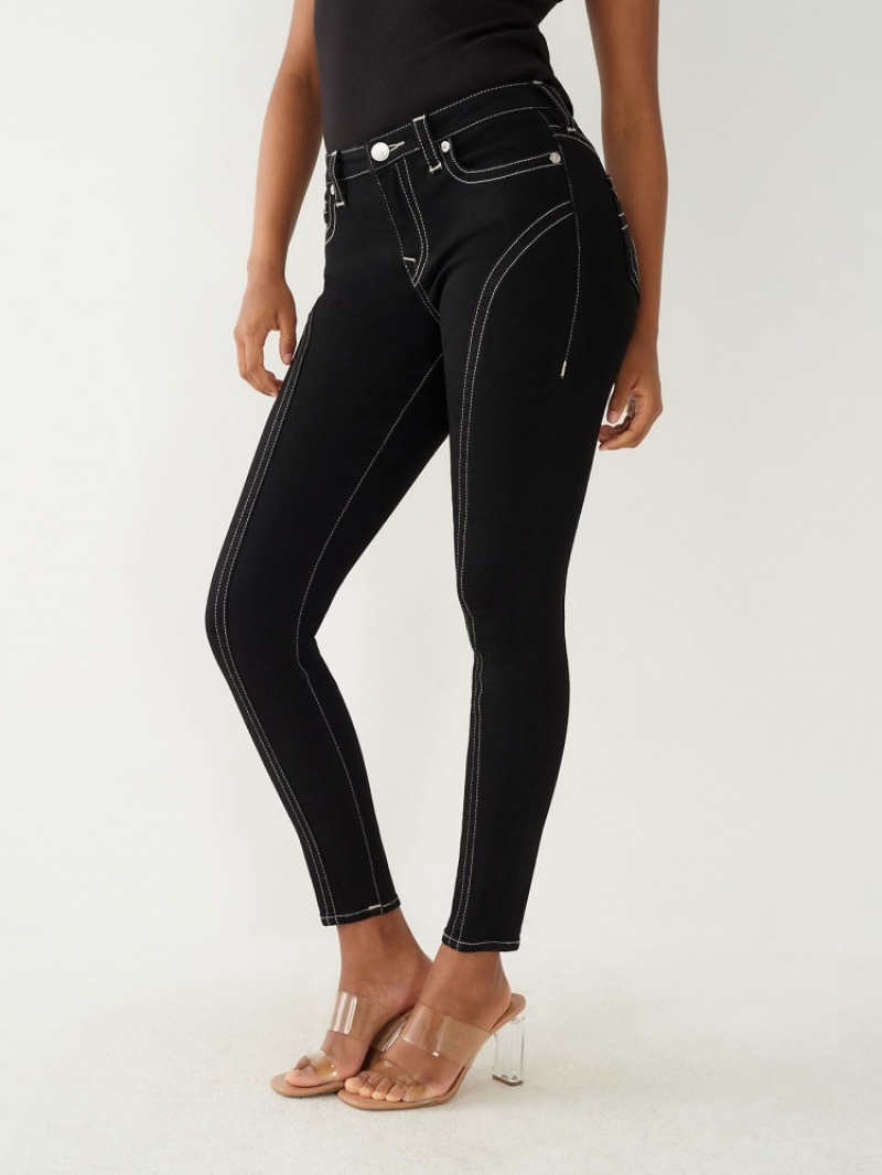 Curvy Skinny Jeans True Religion Jennie Mid Rise Femme Noir | BUO-00697405