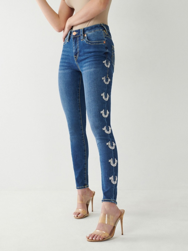 Curvy Skinny Jeans True Religion Jennie Mid Rise Femme Bleu Marine | YEL-54916265