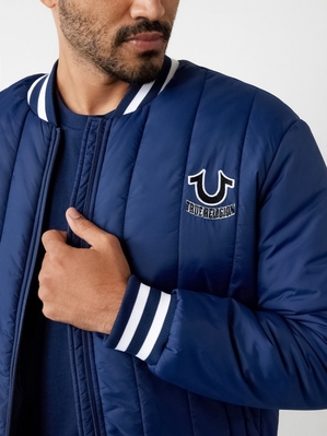 Veste Bomber True Religion Hs Logo Matelassé Homme Blanche Bleu Marine | OXG-89460146