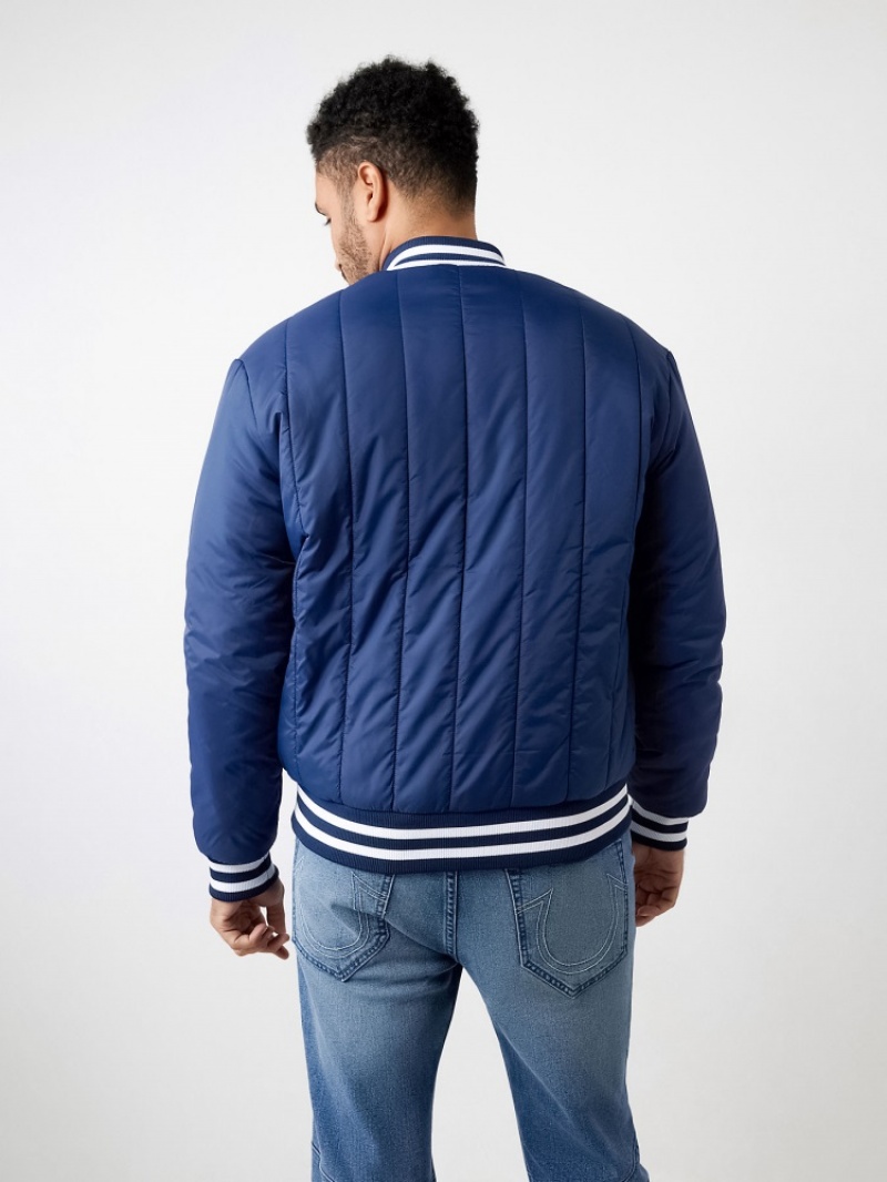 Veste Bomber True Religion Hs Logo Matelassé Homme Blanche Bleu Marine | OXG-89460146