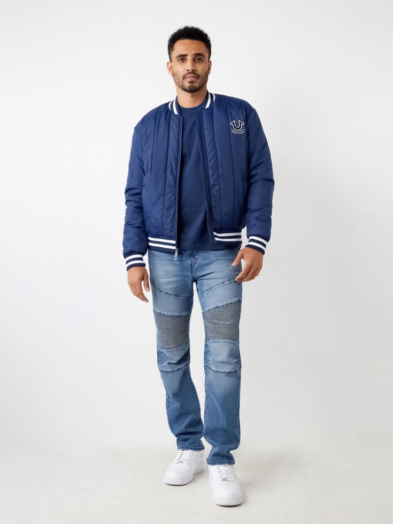 Veste Bomber True Religion Hs Logo Matelassé Homme Blanche Bleu Marine | OXG-89460146