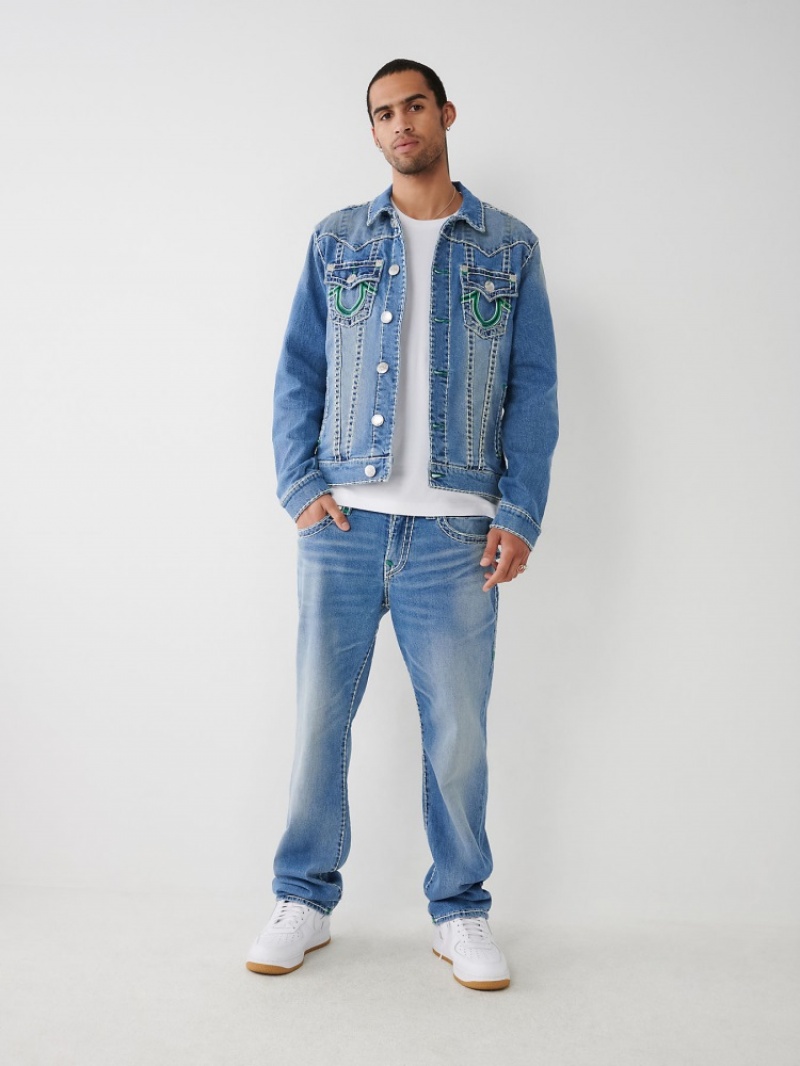 Straight Leg Jeans True Religion Ricky Double Raised Hs Super T Homme Blanche Bleu Marine | ONZ-94060193