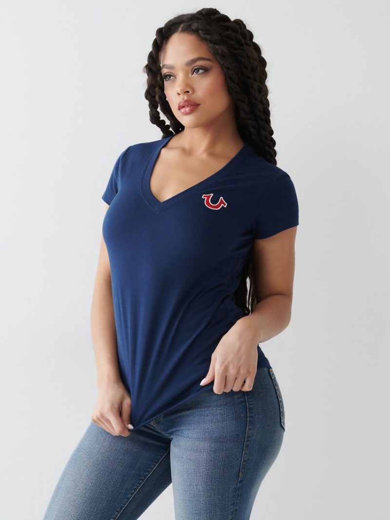 T Shirts True Religion Buddha Logo V Femme Kaki | AJS-38168240