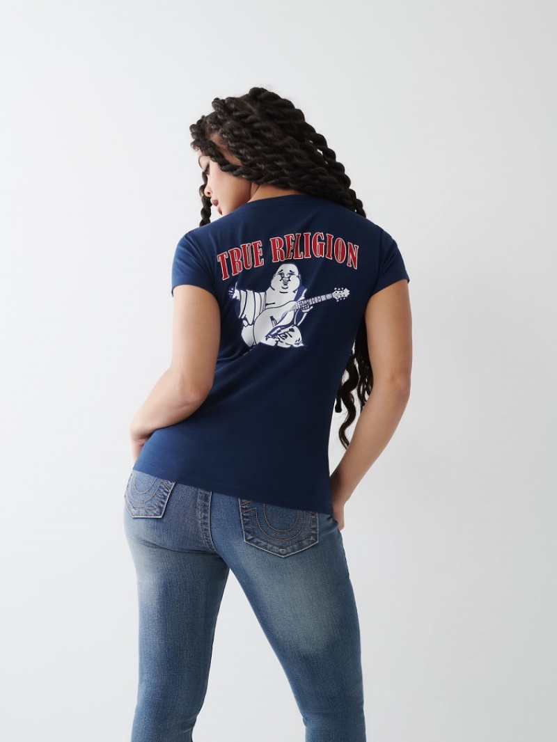 T Shirts True Religion Buddha Logo V Femme Kaki | AJS-38168240