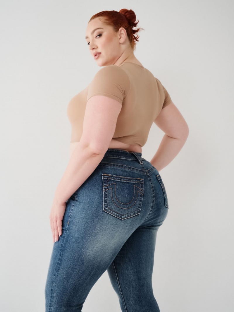 Curvy Skinny Jeans True Religion Jennie Mid Rise Femme Bleu Orange | JZZ-02976286