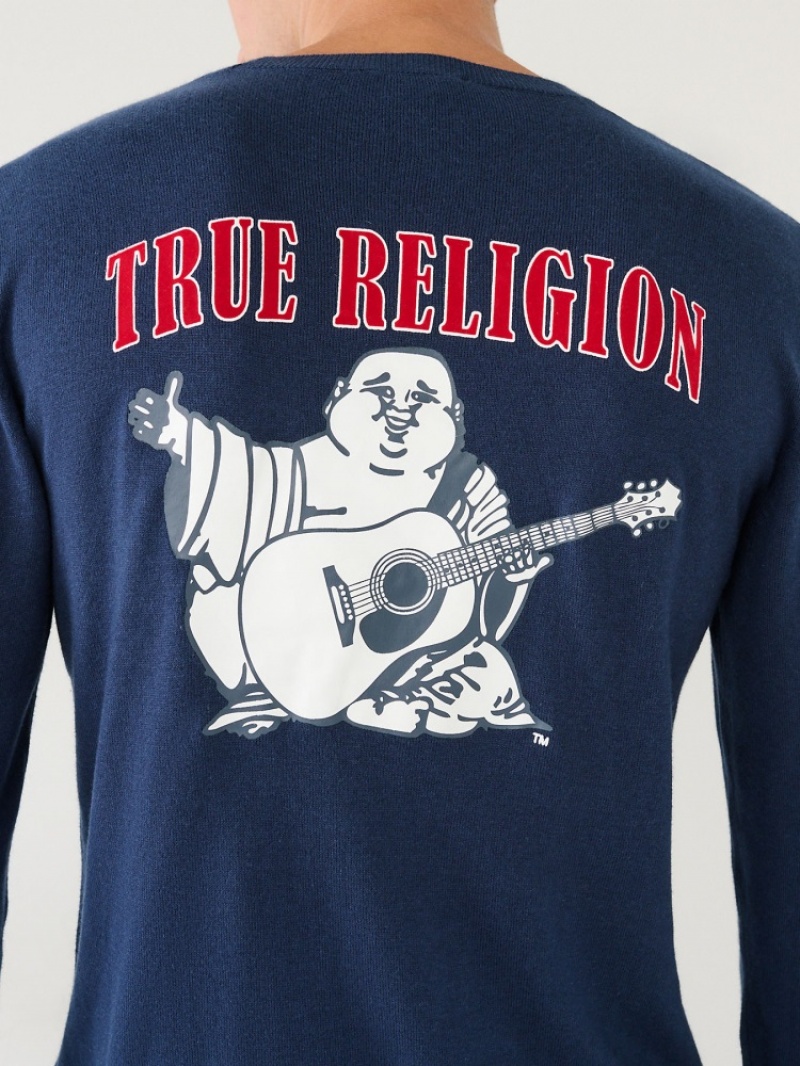 Sweat a Capuche True Religion Buddha Logo Pull Homme Bleu Orange | MRS-99763787