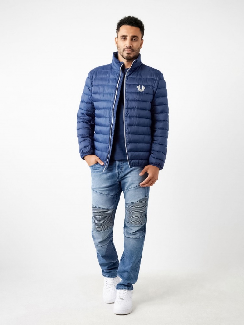 Veste Puffer True Religion Horseshoe Logo Homme Bleu Orange | XXX-81657956