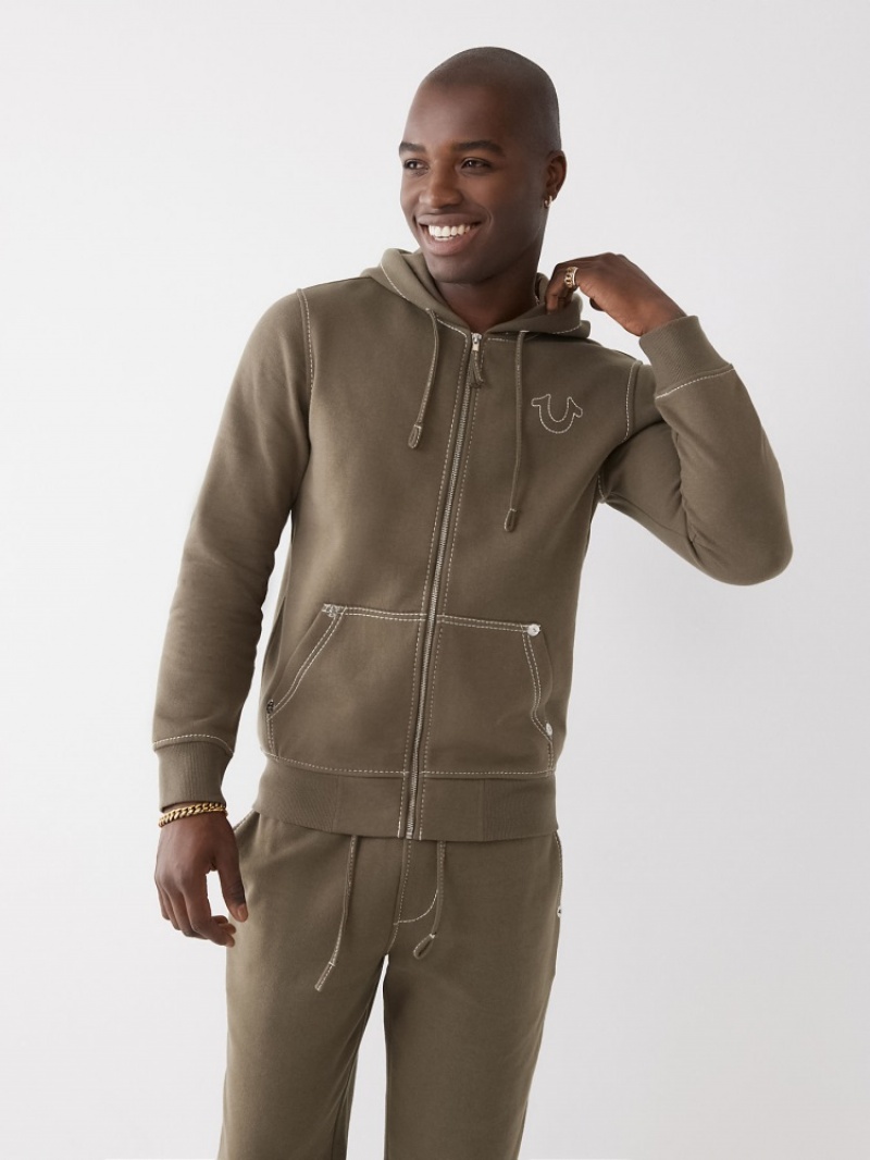 Sweat a Capuche True Religion Big T Zip Homme Beige | FQA-74726254