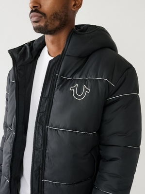 Veste Puffer True Religion Horseshoe Logo Big T Homme Bleu | GWT-82099467