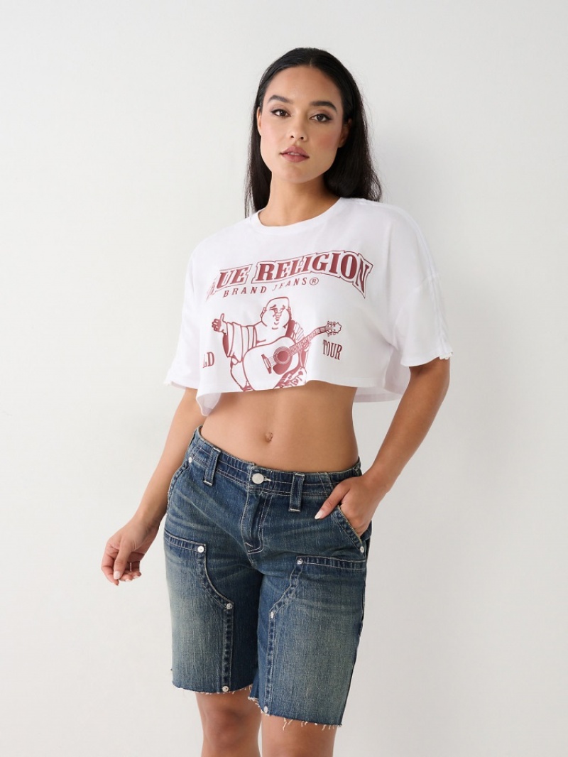 T Shirts True Religion Buddha Crop Femme Blanche Noir | POE-96298395