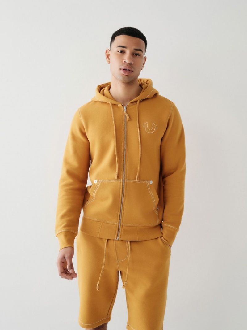 Sweat a Capuche True Religion Big T Zip Homme Noir Jaune | VQF-35272591