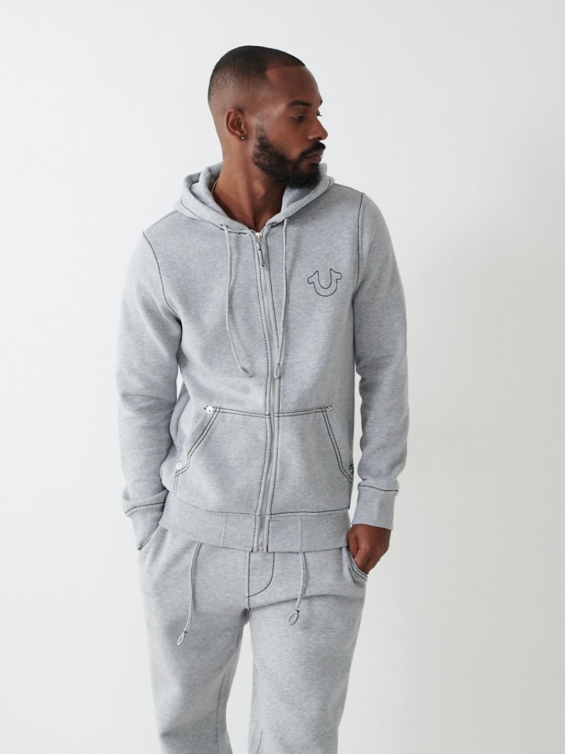 Sweat a Capuche True Religion Big T Zip Homme Kaki | DLF-10300028