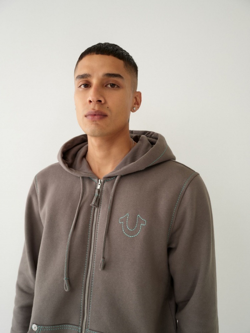 Sweat a Capuche True Religion Big T Zip Homme Bleu | FLX-11980294