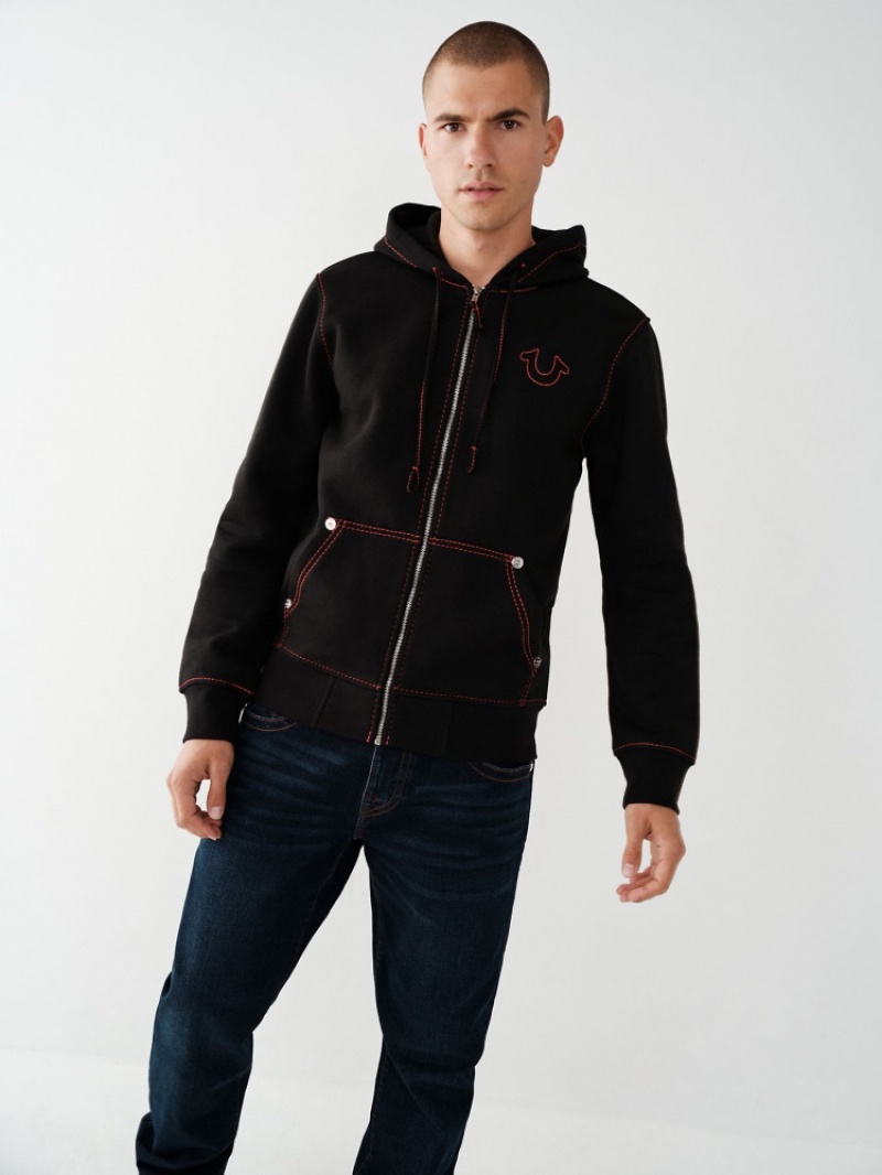 Sweat a Capuche True Religion Big T Zip Homme Noir | QRJ-56228518