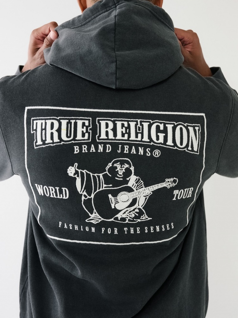 Sweat a Capuche True Religion Buddha Logo Vintage Wash Homme Blanche Bleu Marine | BXD-88120316