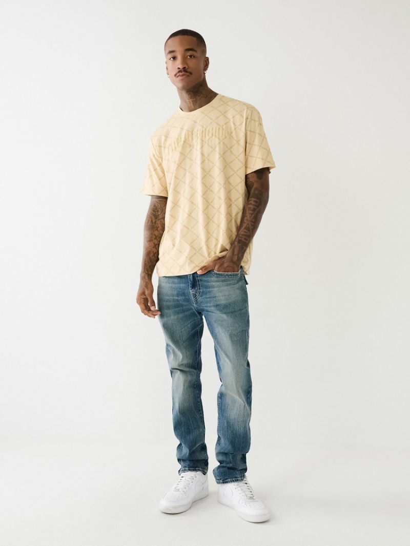 T Shirts True Religion True Religion Logo Monogram Homme Jaune | KVX-56618691