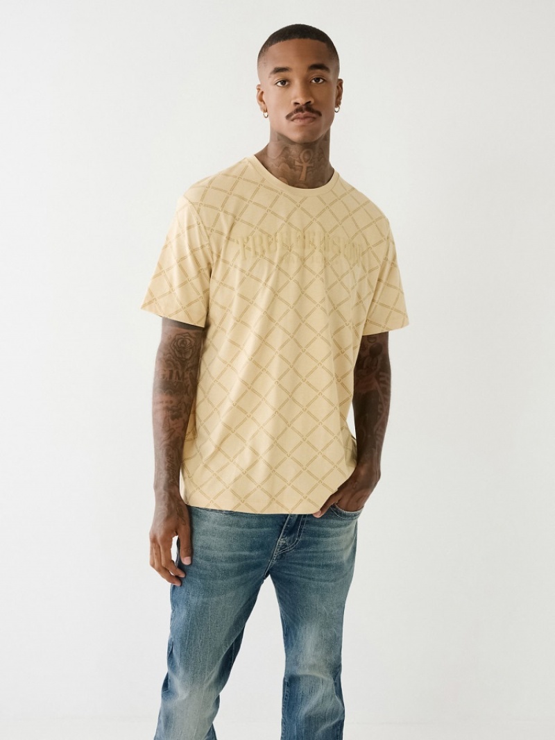 T Shirts True Religion True Religion Logo Monogram Homme Jaune | KVX-56618691