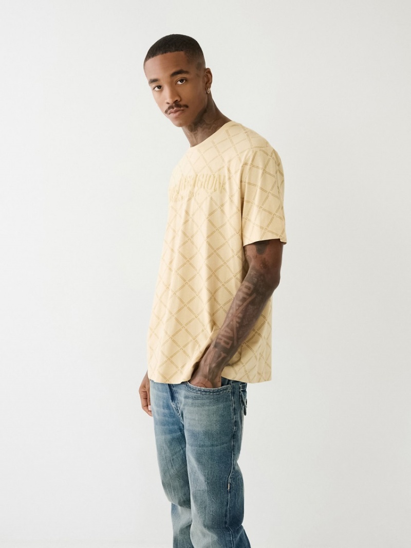 T Shirts True Religion True Religion Logo Monogram Homme Jaune | KVX-56618691