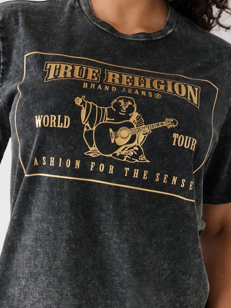 T Shirts True Religion Acid Wash Logo Relaxed Femme Blanche Bleu | OPL-30179399