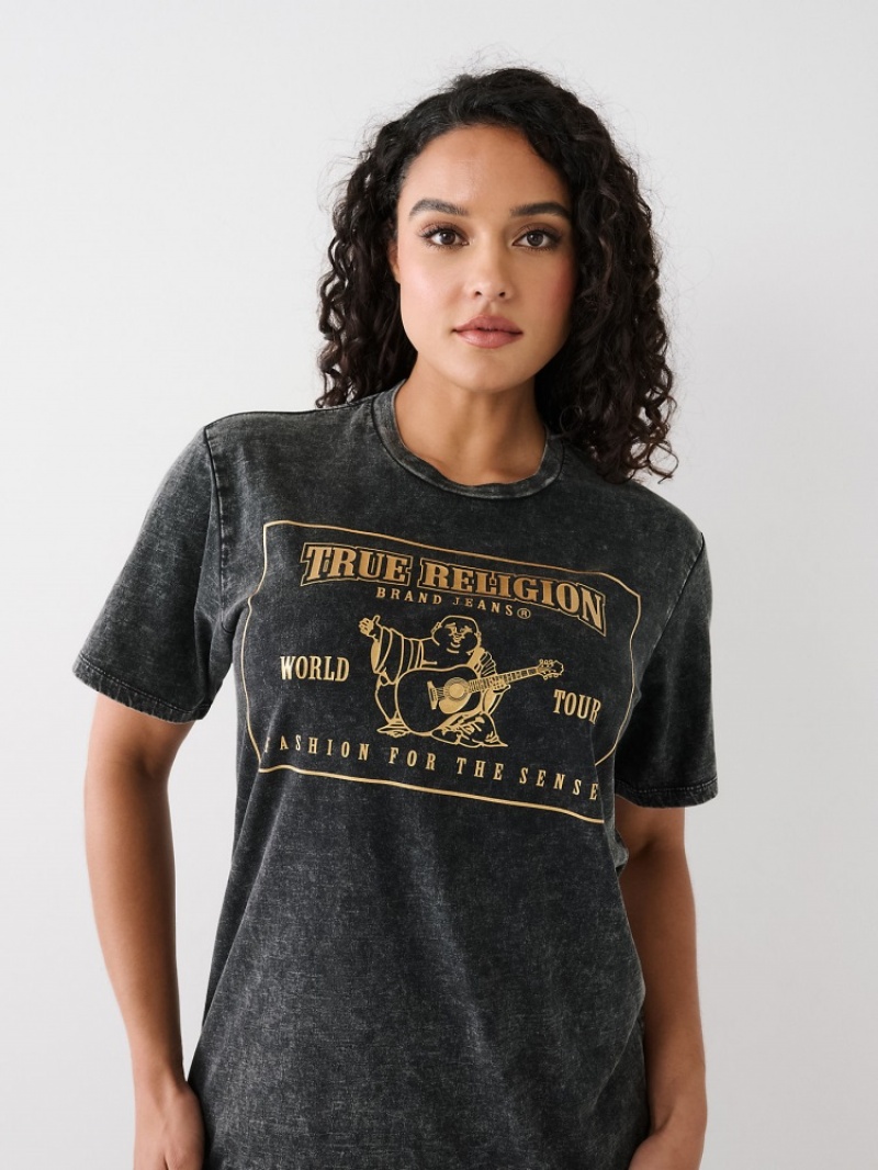 T Shirts True Religion Acid Wash Logo Relaxed Femme Blanche Bleu | OPL-30179399